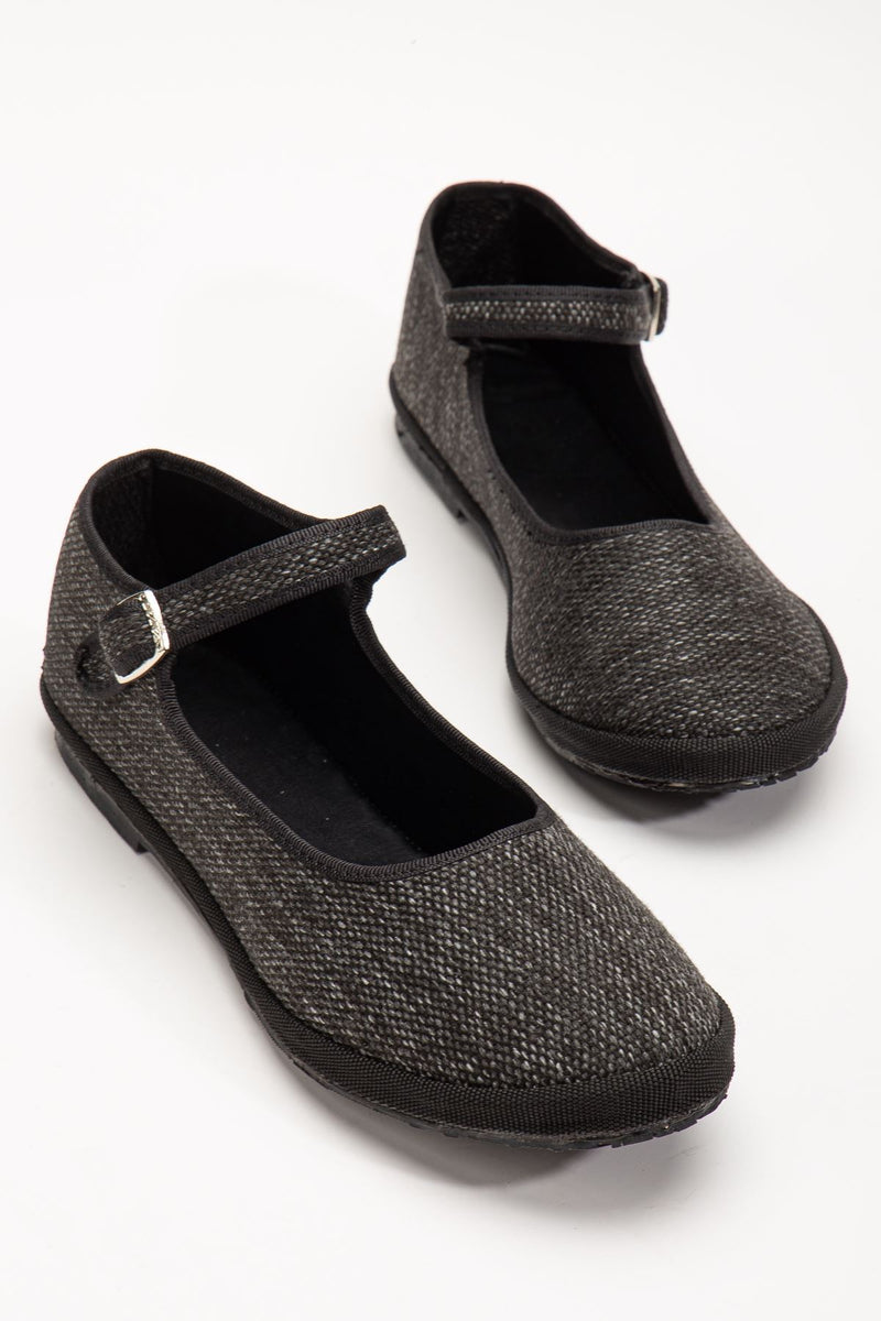 Smoked Linen Buckle Detailed Flat Sole Women's BallerinasSmoked Linen Buckle Detailed Flat Sole Women's Ballerinas - STREETMODE ™