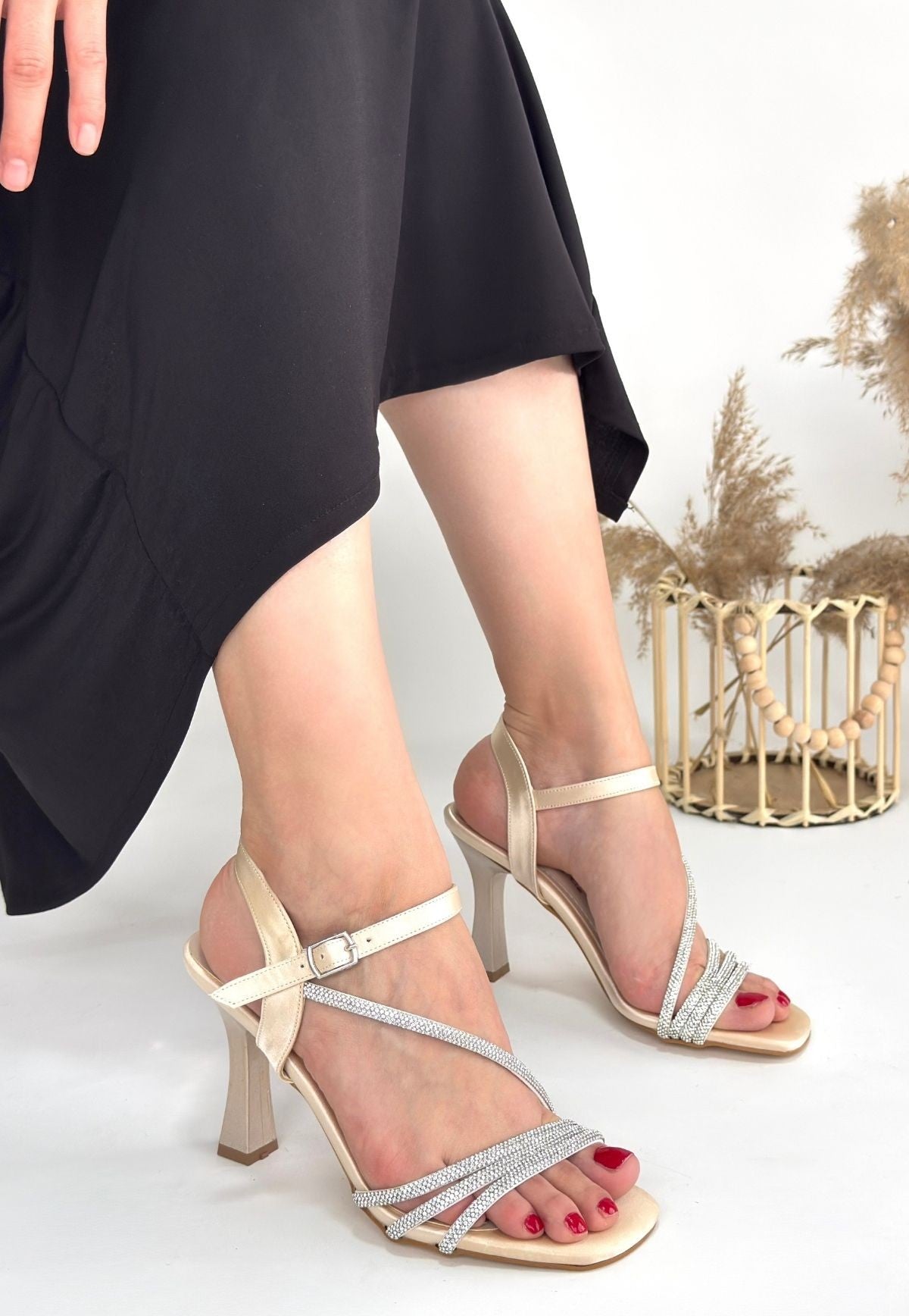 Women's Beige Satin High Heel Shoes - STREETMODE ™