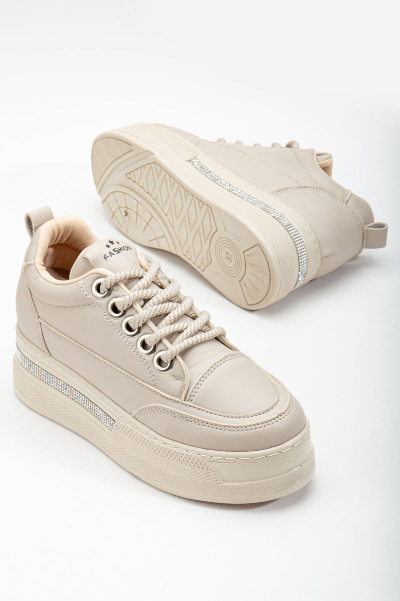 Women's Beige Hidden Heel Sneakers - STREETMODE ™