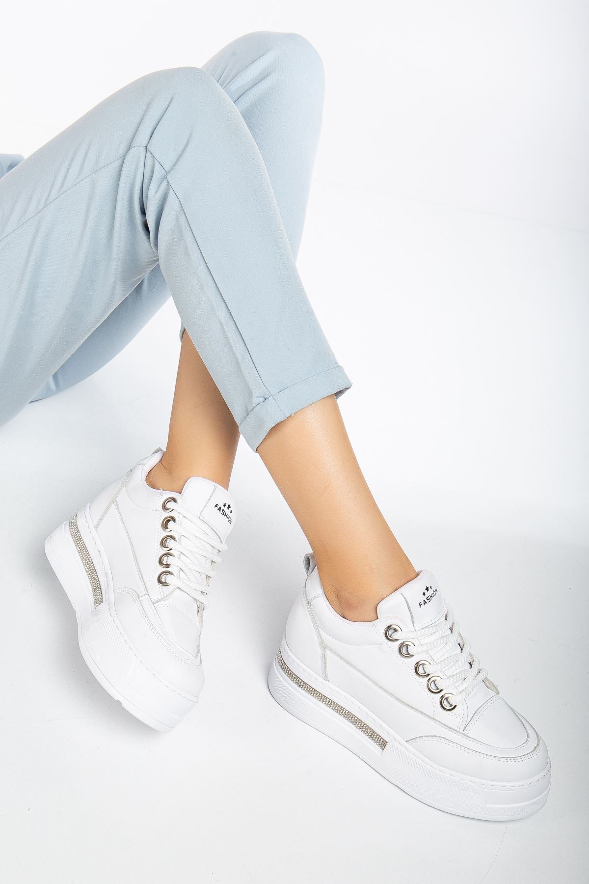 Women's White Hidden Heel Sneakers - STREETMODE ™