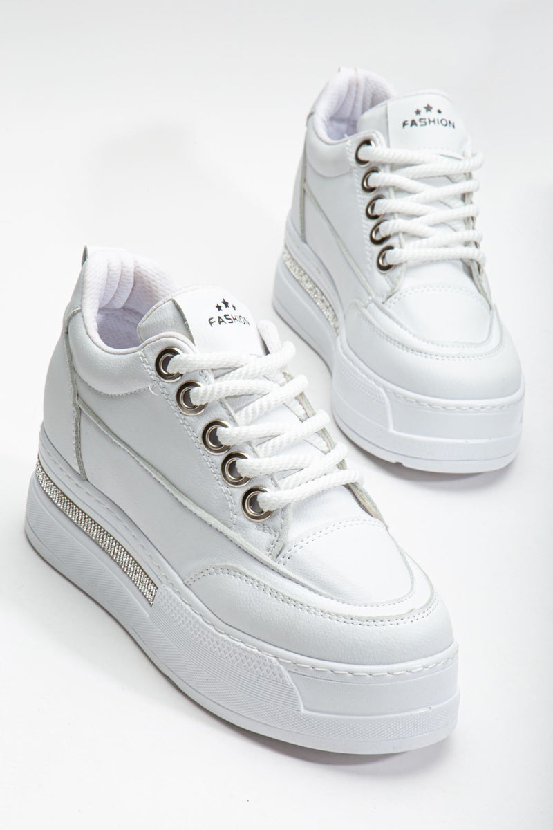 Women's White Hidden Heel Sneakers - STREETMODE ™
