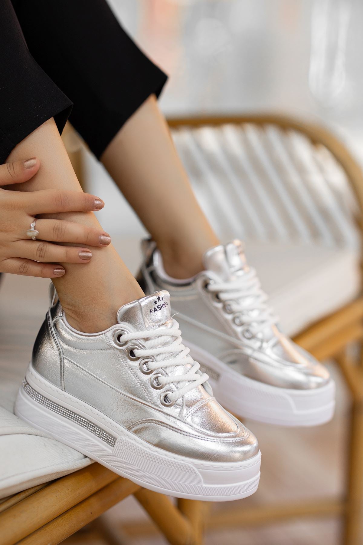 Women's Silver Skin Hidden Heel Sneakers - STREETMODE ™
