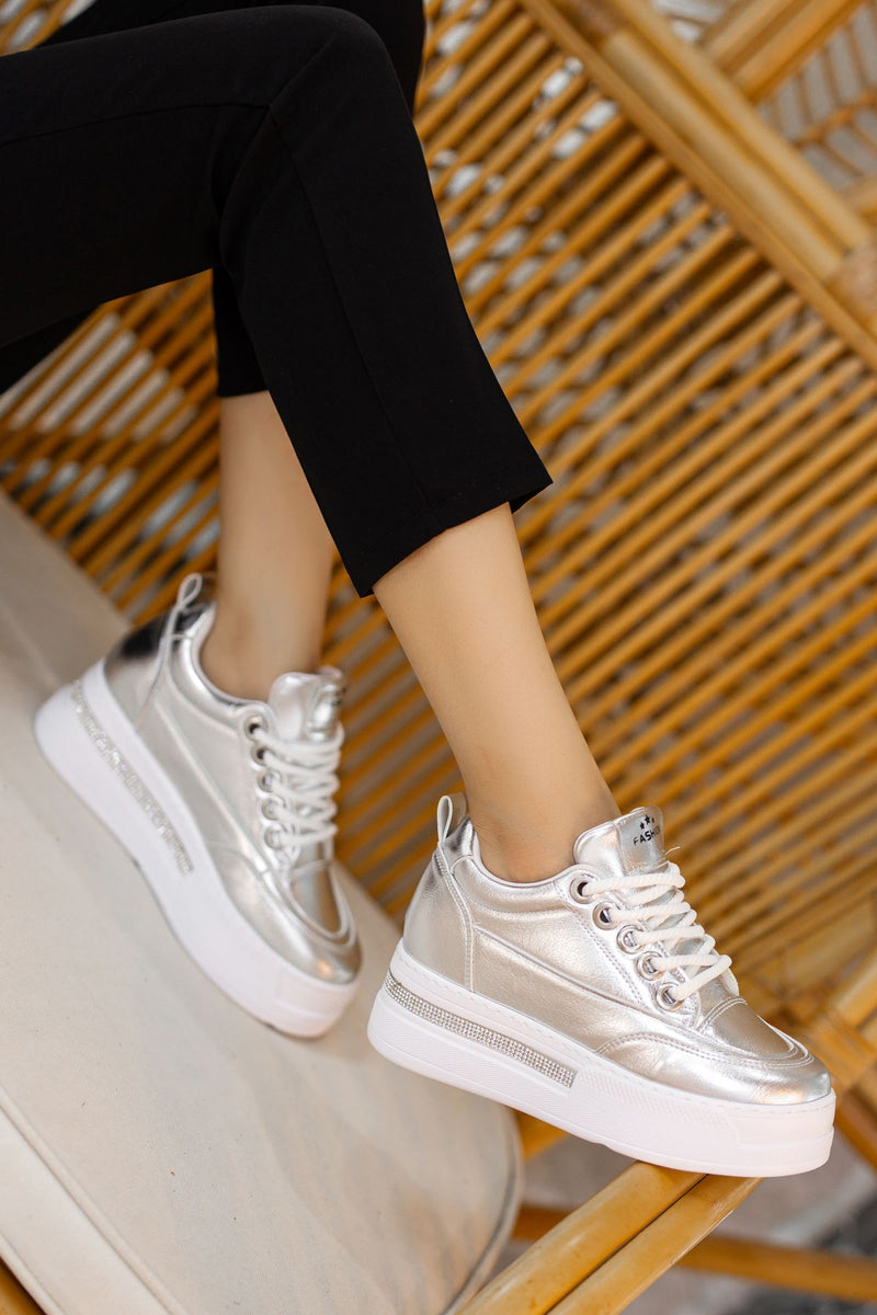 Women's Silver Skin Hidden Heel Sneakers - STREETMODE ™