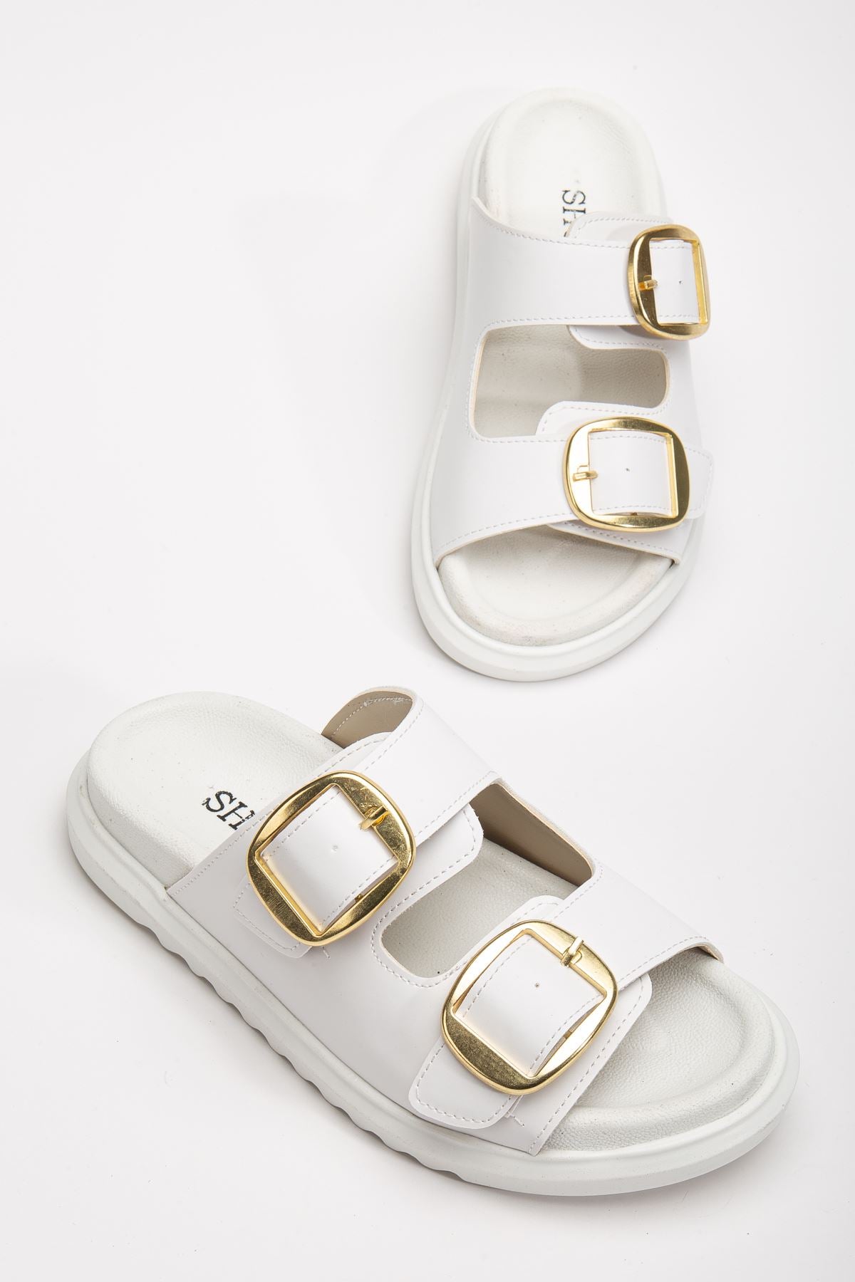 Women's Double Buckled Soft Soled Casual White Slippers - STREETMODE ™