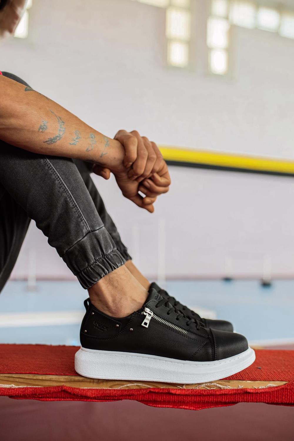 High Base Daily Sneaker Shoes 555 Black White - STREETMODE ™