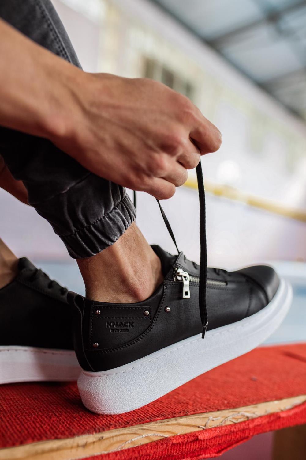 High Base Daily Sneaker Shoes 555 Black White - STREETMODE ™