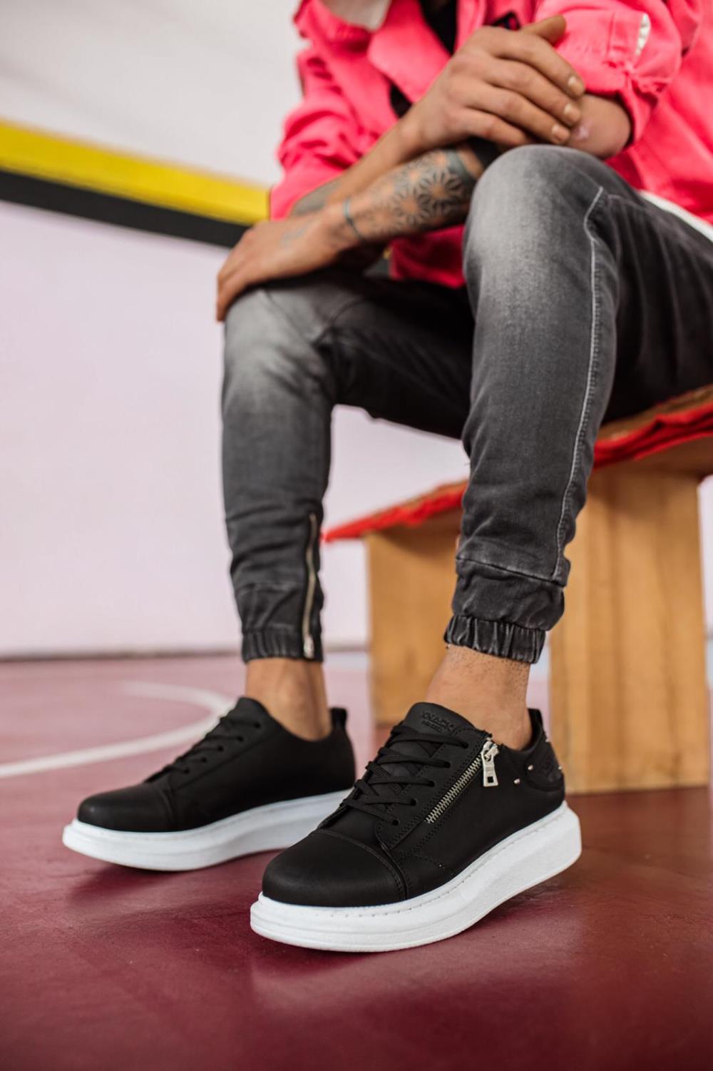 High Base Daily Sneaker Shoes 555 Black White - STREETMODE ™