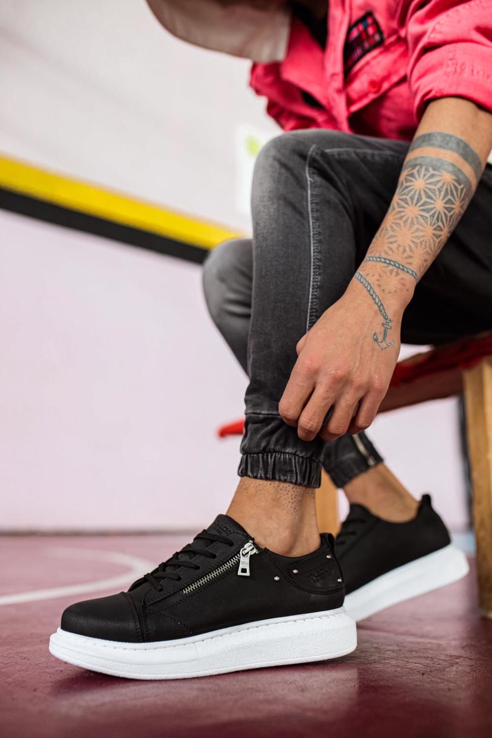 High Base Daily Sneaker Shoes 555 Black White - STREETMODE ™
