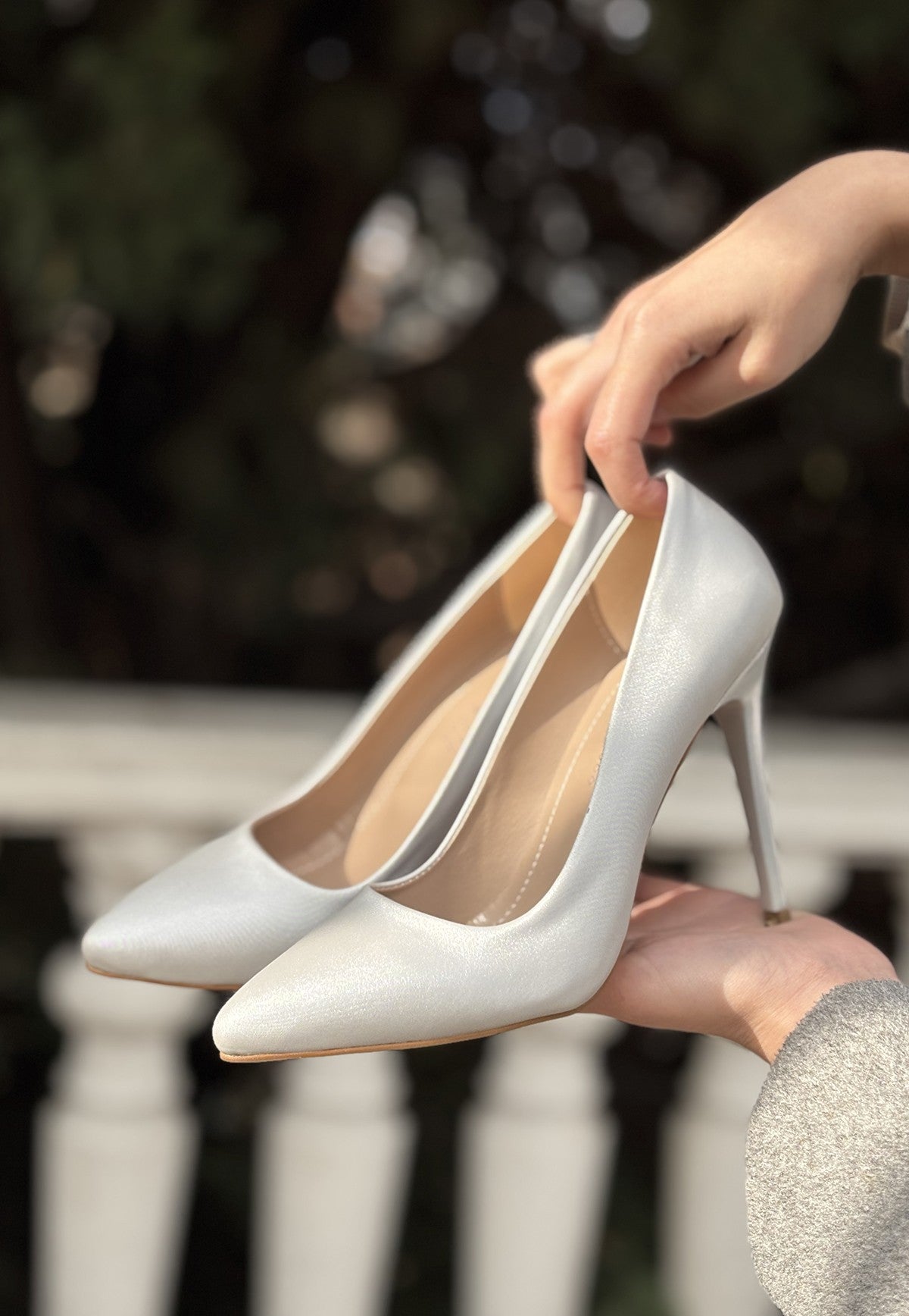Women's Silver Satin Stiletto Shoes - STREETMODE ™