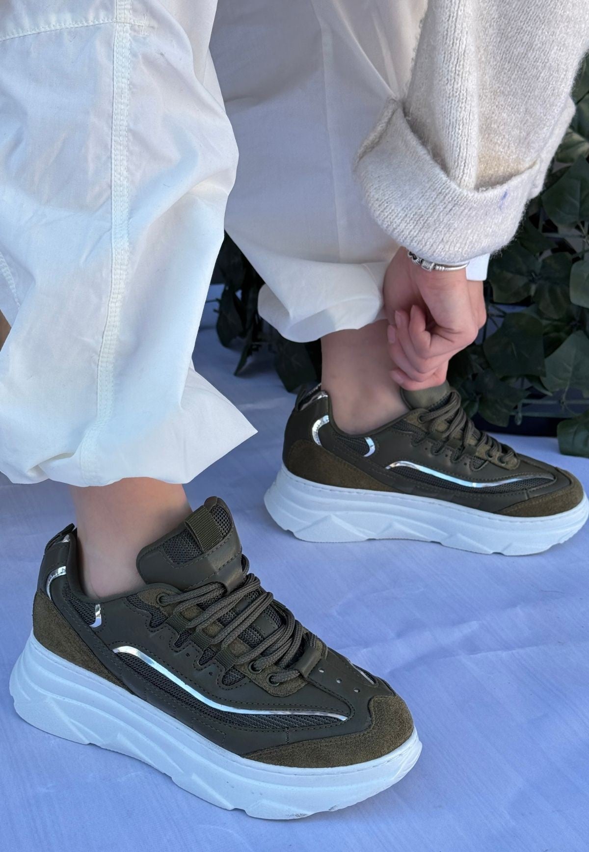 Women's Green Suede Silver Detailed Sneakers - STREETMODE ™