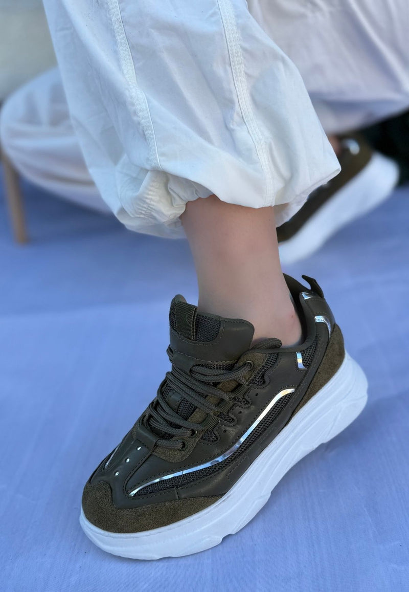 Women's Green Suede Silver Detailed Sneakers - STREETMODE ™