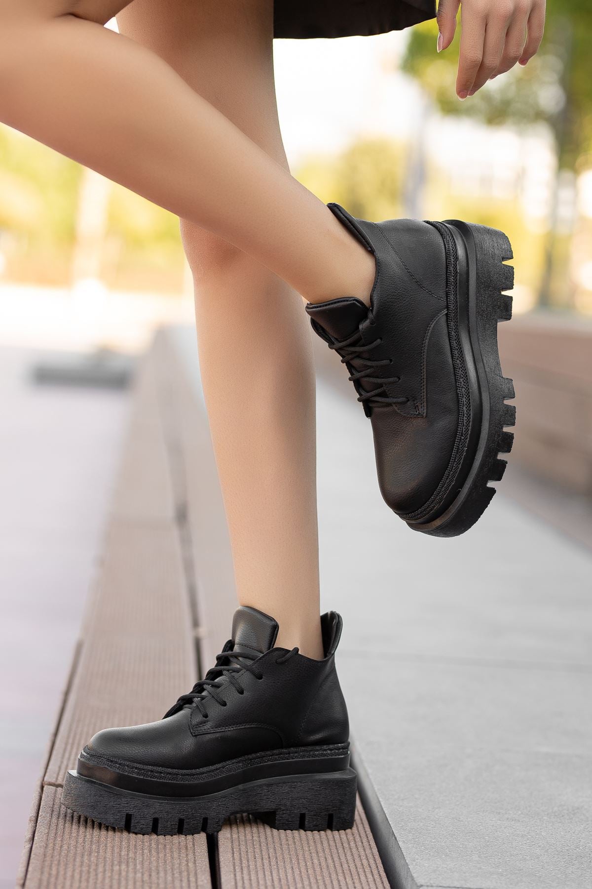 Black Leather High Heel Detailed Lace-Up Women's Boots - STREETMODE ™