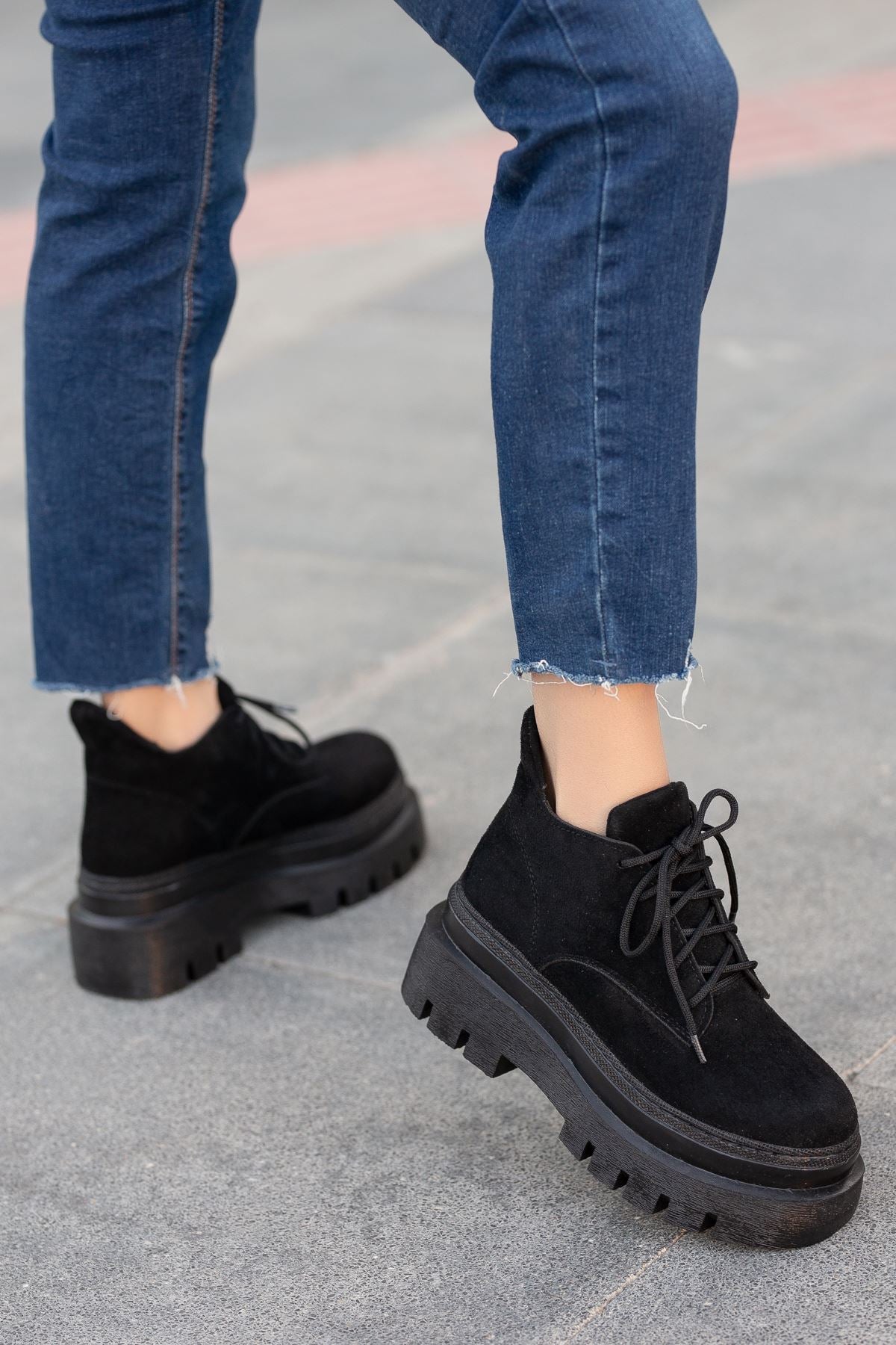 Black Suede High Heel Detailed Lace-Up Women's Boots - STREETMODE ™