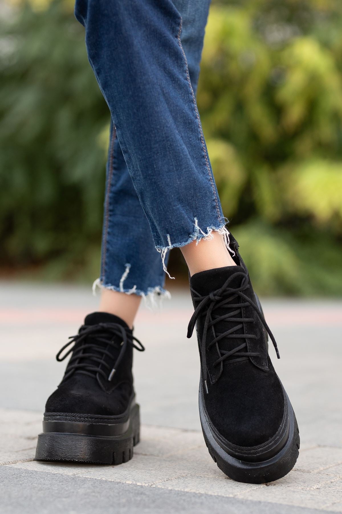 Black Suede High Heel Detailed Lace-Up Women's Boots - STREETMODE ™