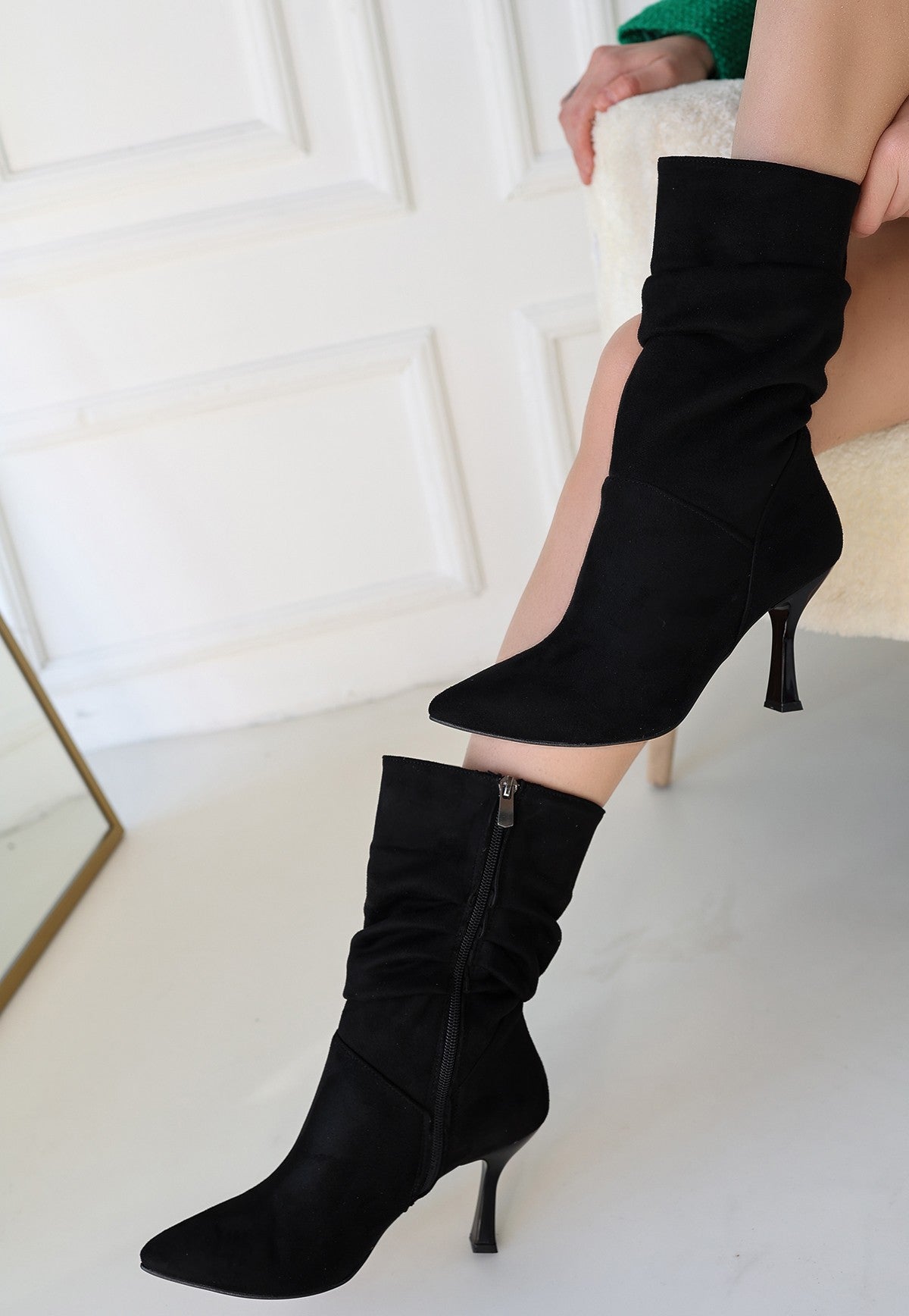 Women's Black Suede High Heel Boots - STREETMODE ™