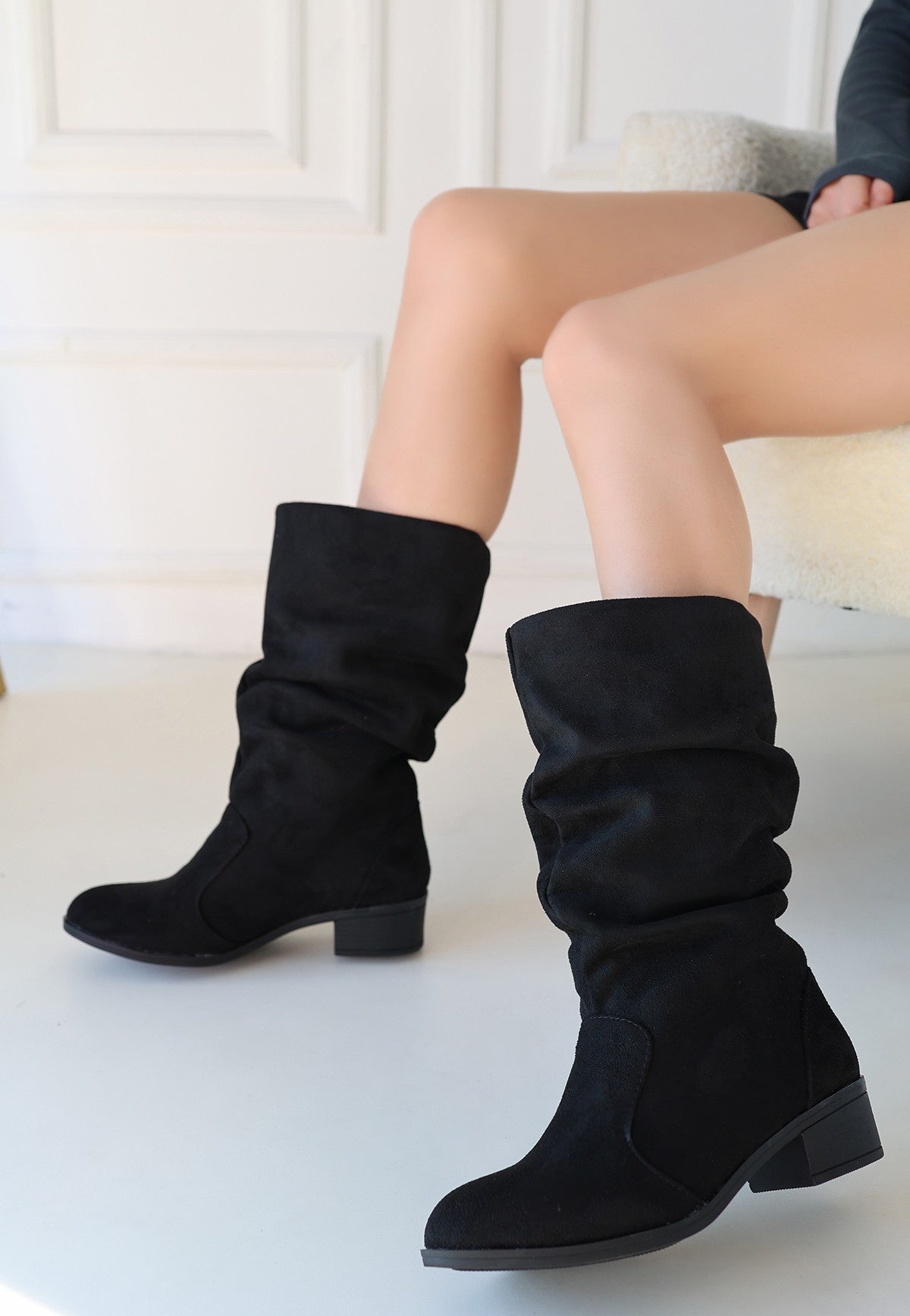 Women's Black Suede High Heel Boots - STREETMODE ™