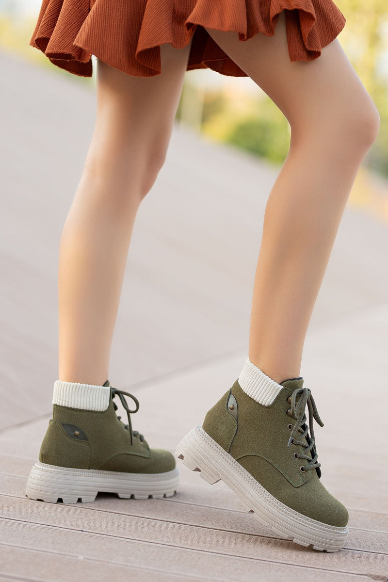 Khaki Cat Lace Detail Women's Boots - STREETMODE ™