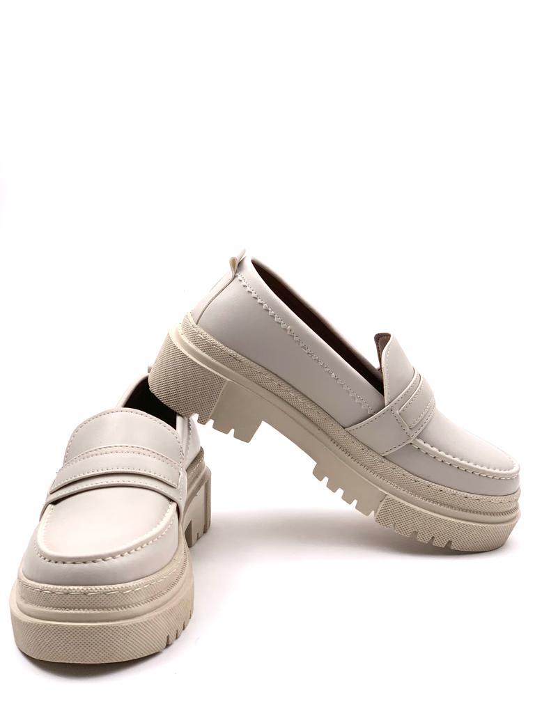 Women's Beige Poxy Skin Poly Orthopedic Comfort Sole Oxford Moccasin High Sole Shoes - STREETMODE ™