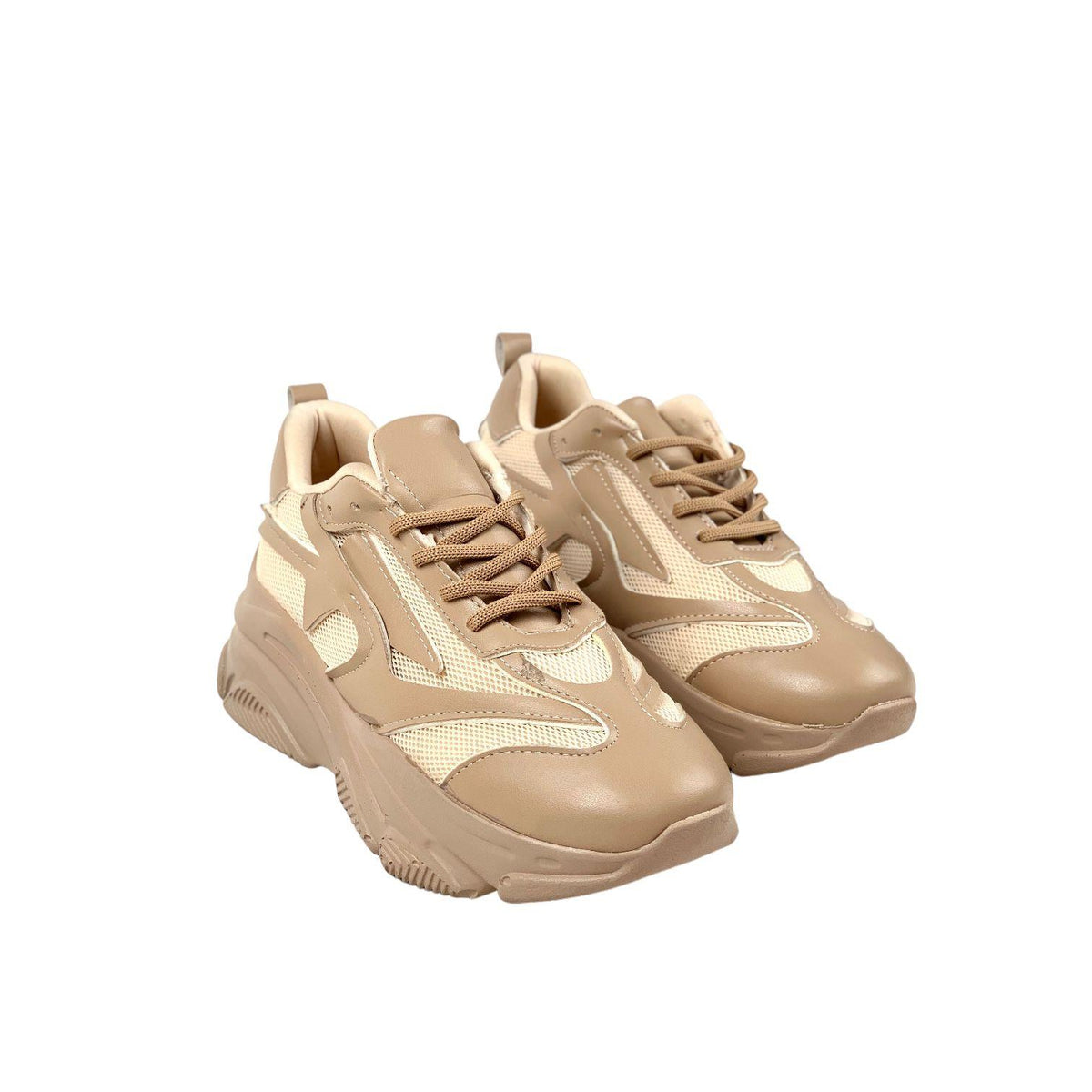 Women's beige high-soled mesh detailed sneakers daily sports shoes - STREETMODE ™