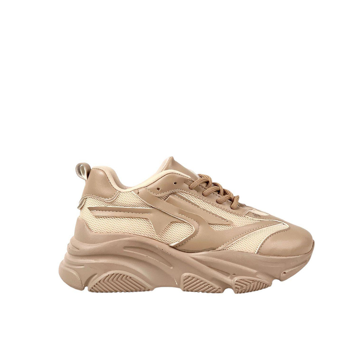 Women's beige high-soled mesh detailed sneakers daily sports shoes - STREETMODE ™