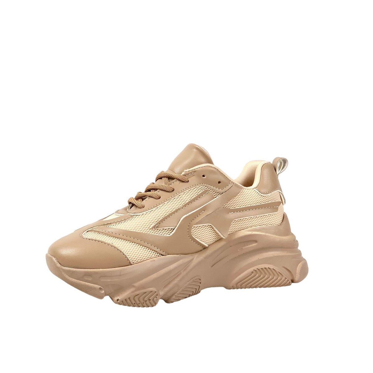 Women's beige high-soled mesh detailed sneakers daily sports shoes - STREETMODE ™