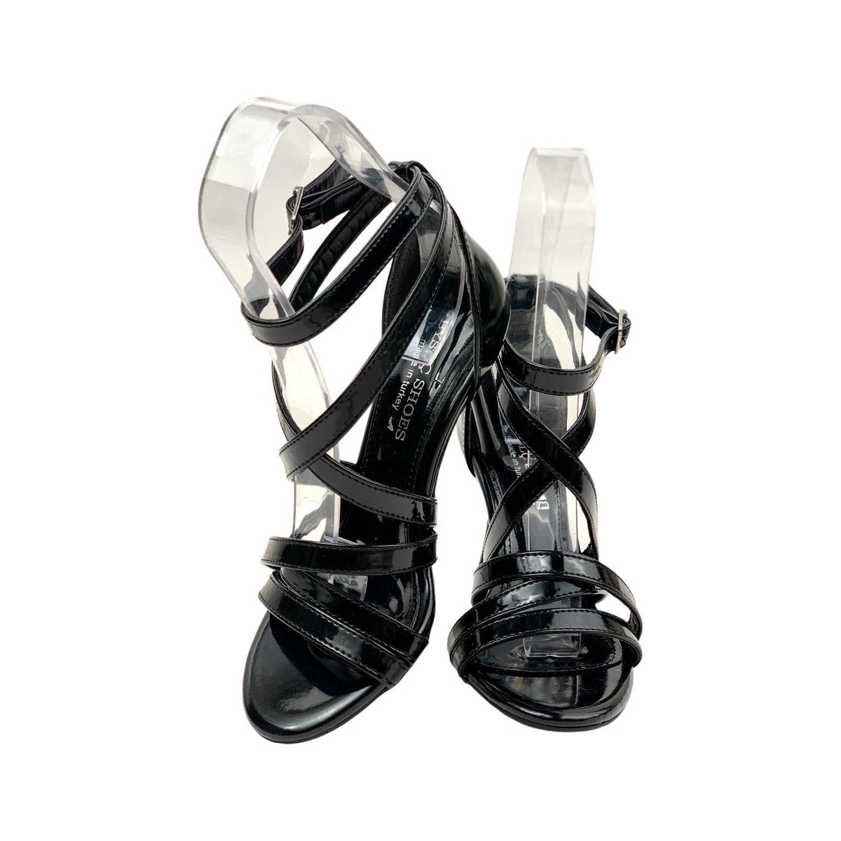 Women's Densa Black Patent Leather Thin Heeled Tape Detailed Ankle Lacing Shoes 10cm - STREETMODE ™