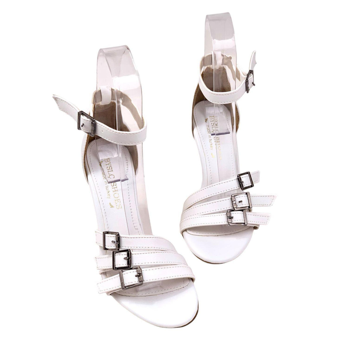 Women's Efya White 3-Buckle Bany Ankle Tie Evening Dress Shoes 9 Cm - STREETMODE ™