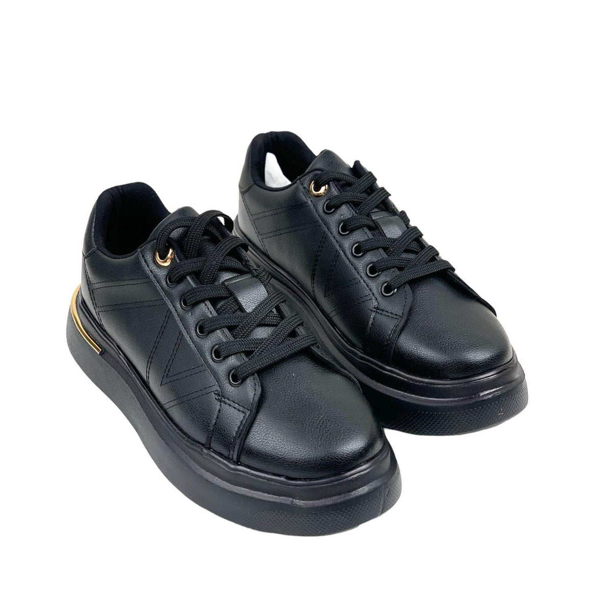 Women's Eryl BlackGold Laced Casual Sports Shoes Sneaker 3 Cm - STREETMODE ™