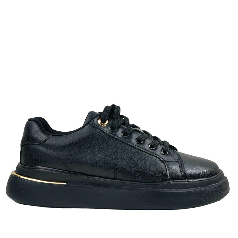 Women's Eryl BlackGold Laced Casual Sports Shoes Sneaker 3 Cm - STREETMODE ™