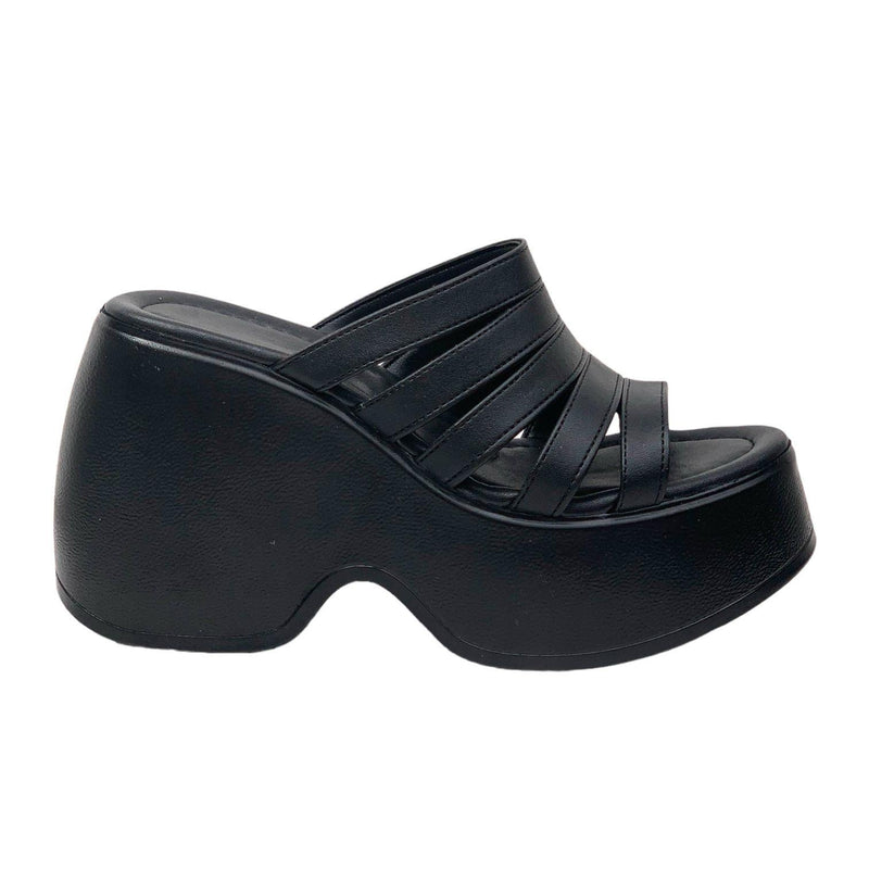 Women's Gehm Black Banded High Heel Platform Sandals 10 Cm DLG11 - STREETMODE ™