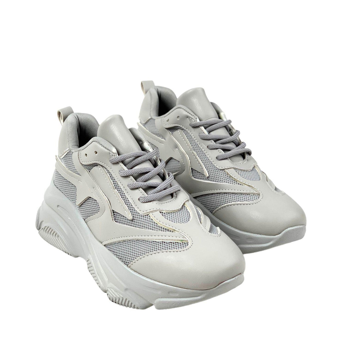 Women's gray high-soled mesh detailed sneakers daily sports shoes - STREETMODE ™