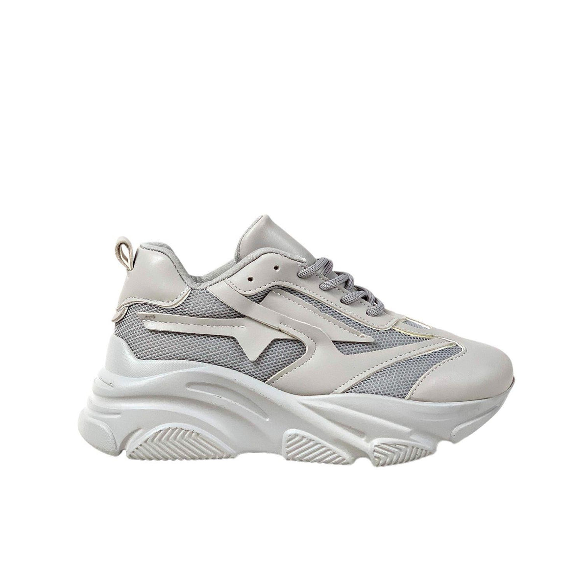 Women's gray high-soled mesh detailed sneakers daily sports shoes - STREETMODE ™