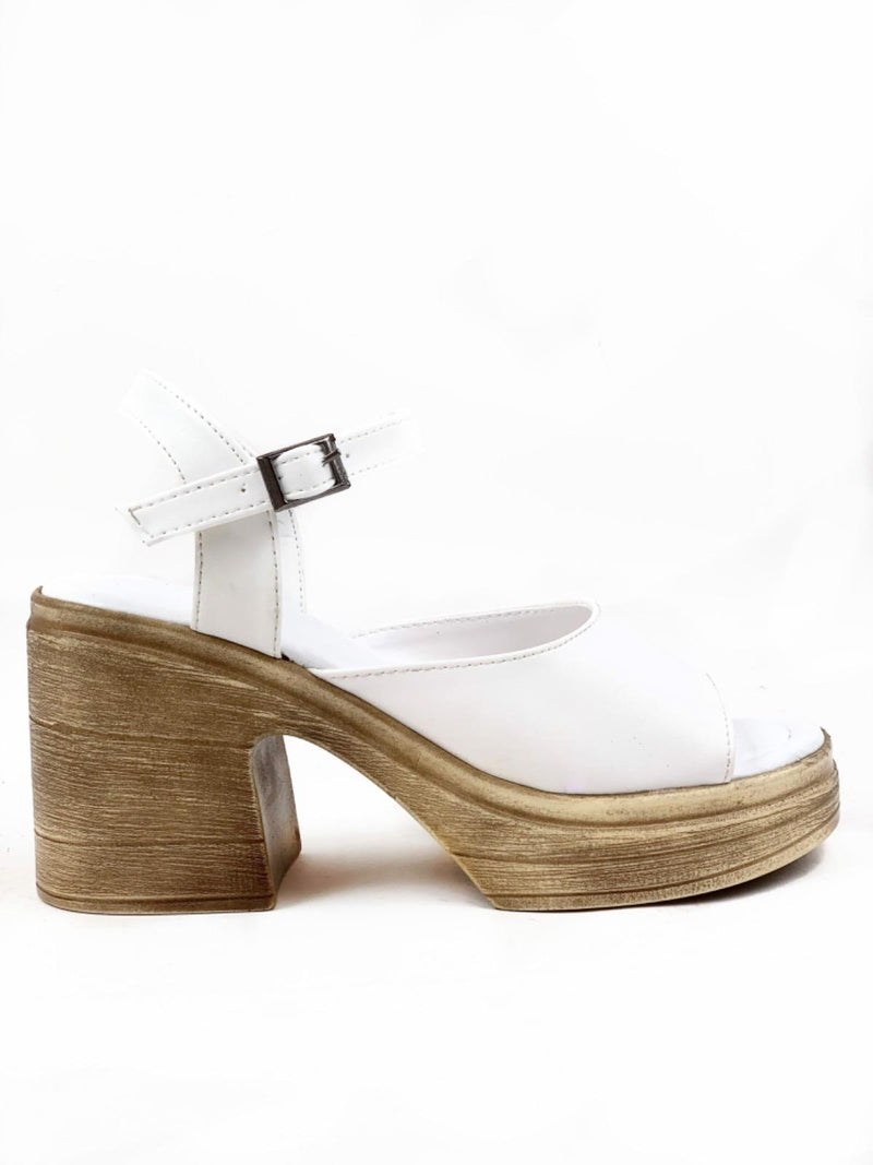Women's WHITE Single Strap Heeled Orthopedic Sole Sandals - STREETMODE ™