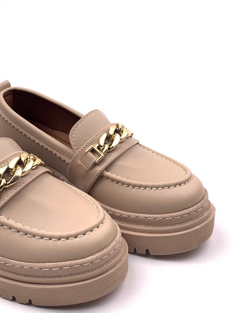 Women's Nut Moxy Skin Poly Orthopedic Comfort Sole Chain Oxford Moccasin High Sole Shoes - STREETMODE ™