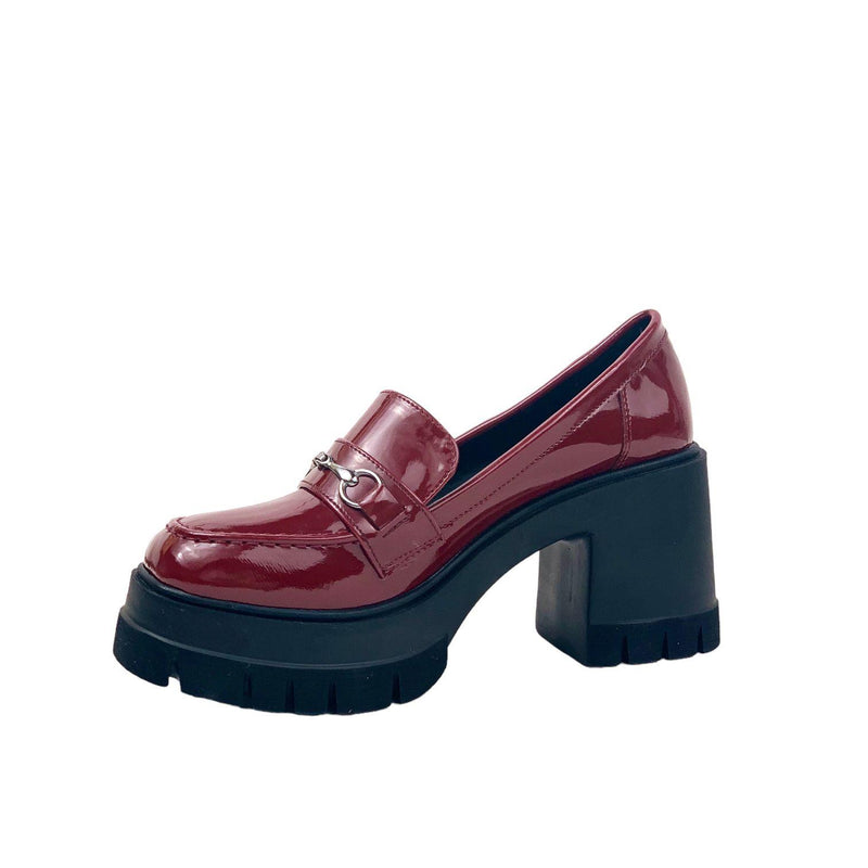 Women's Pons Bordeaux Patent Leather High Heeled Loafer Shoes 10 Cm 604 - STREETMODE ™