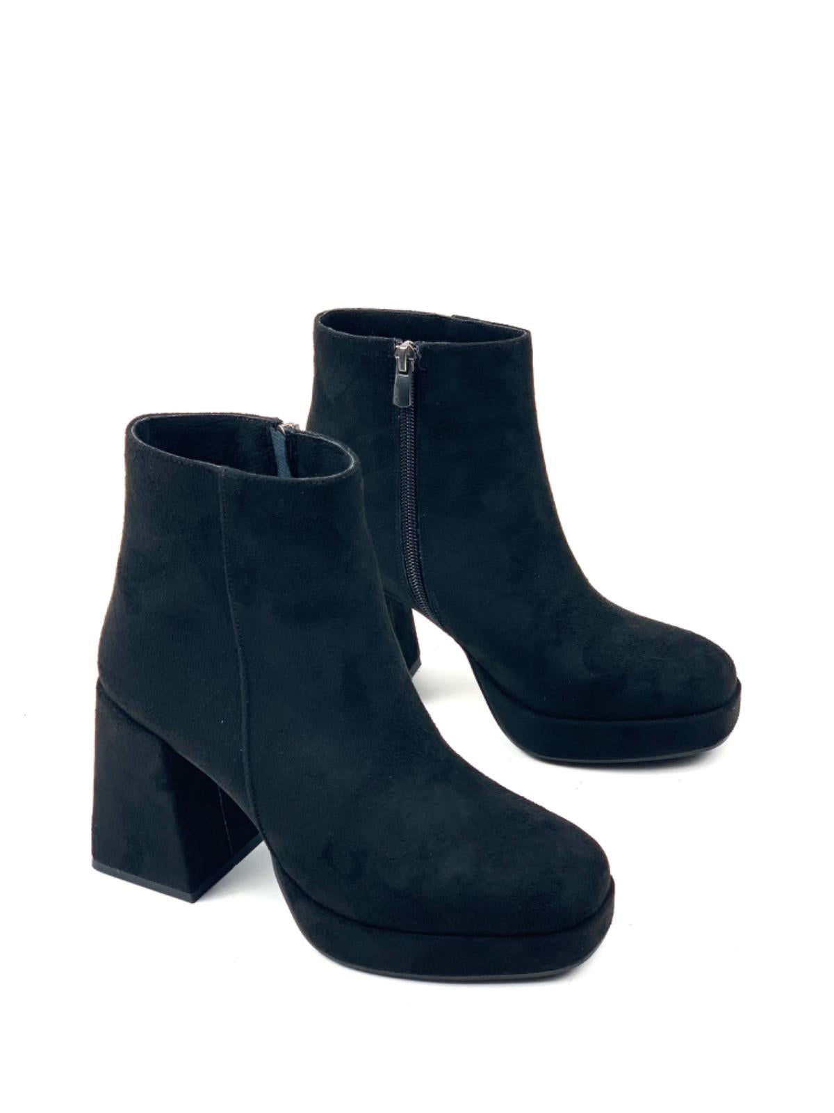 Women's Sand Black Platform Heeled Short Suede Boots - STREETMODE ™