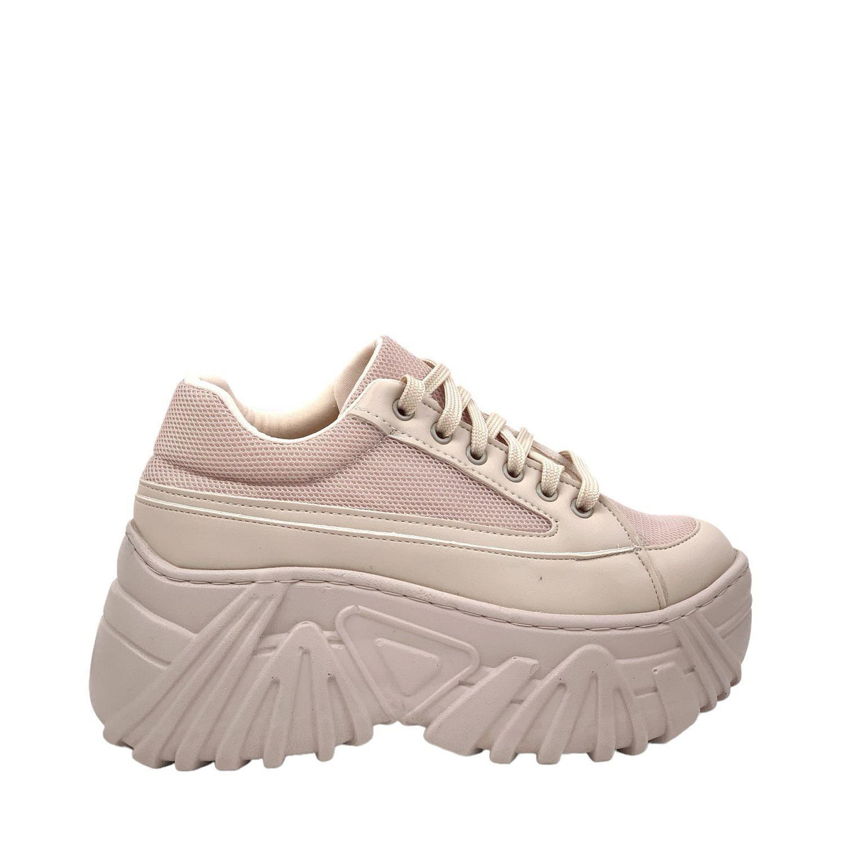 Women's beige high sole sneaker sports shoes - STREETMODE ™