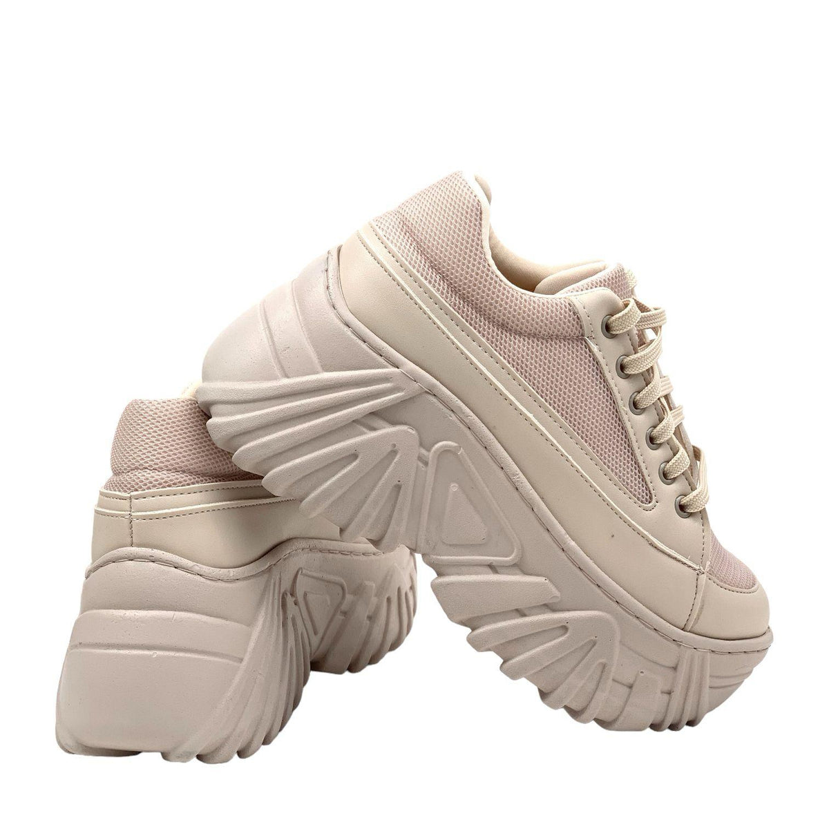 Women's beige high sole sneaker sports shoes - STREETMODE ™