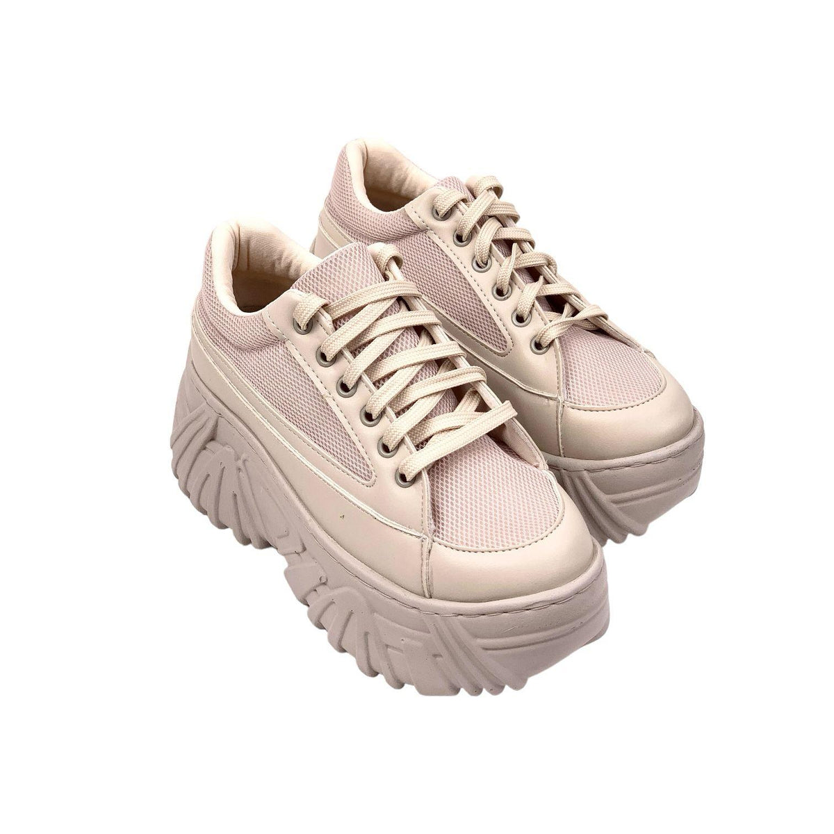 Women's beige high sole sneaker sports shoes - STREETMODE ™