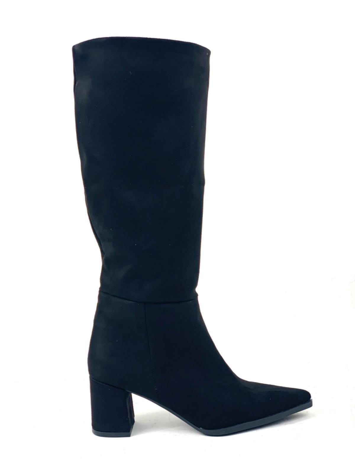 Women's Black Dais Zipperless Heeled Suede Boots - STREETMODE ™