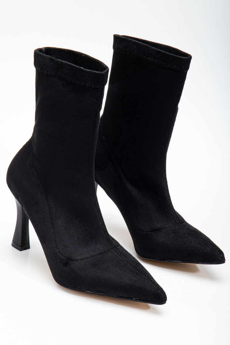 Women's Black Suede Ankle Mid Heel Boots - STREETMODE ™