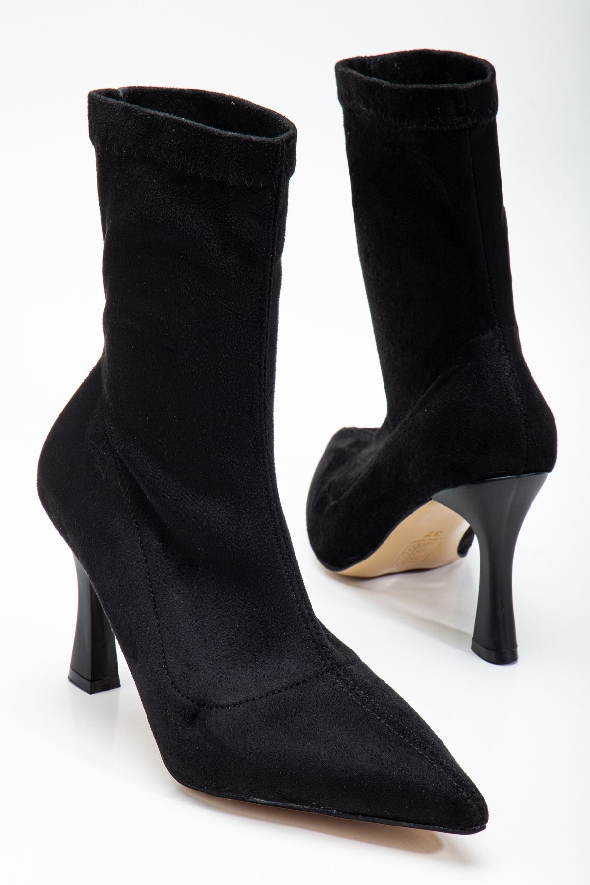 Women's Black Suede Ankle Mid Heel Boots - STREETMODE ™