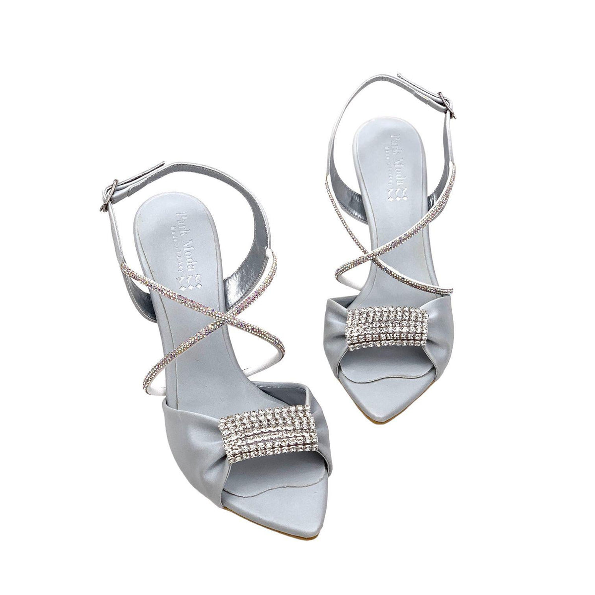 Women's Tetm Gray Silk Material Stone Detailed Evening Dress Shoes 8 cm 916 - STREETMODE ™