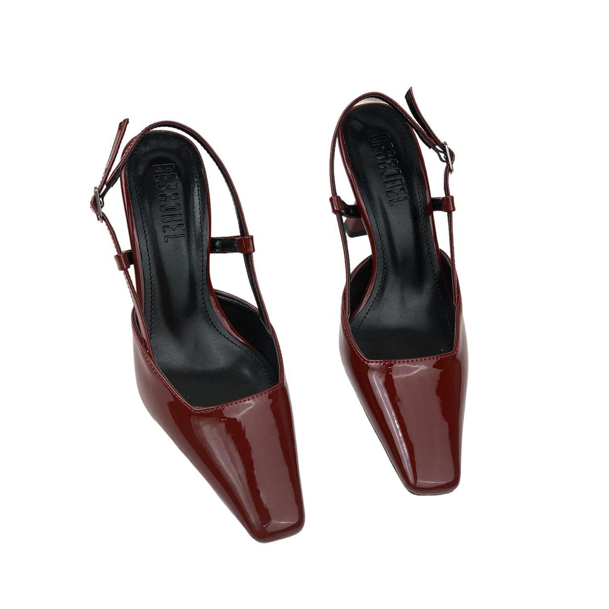 Women's Yojd Burgundy Patent Leather Heeled Open Back Shoes 8 CM - STREETMODE ™