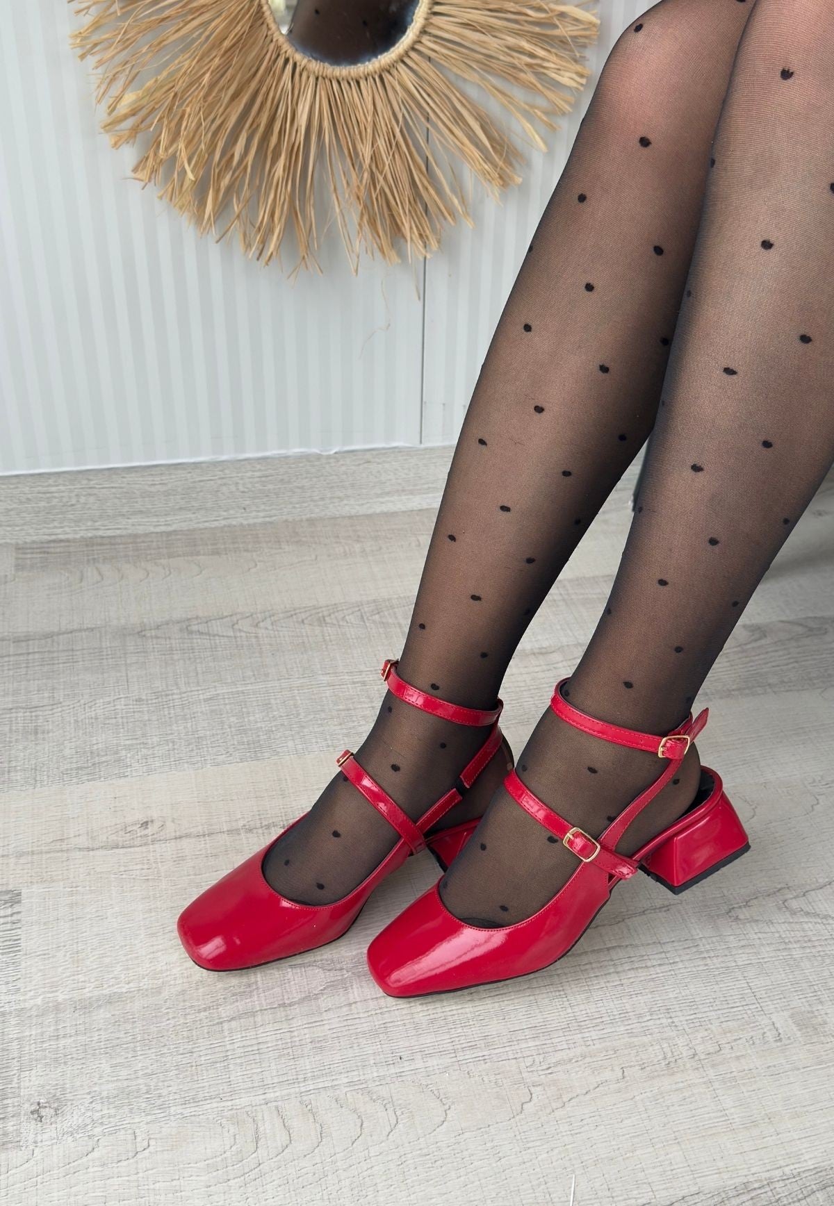 Women's Red Patent Leather High Heeled Belted Shoes - STREETMODE ™