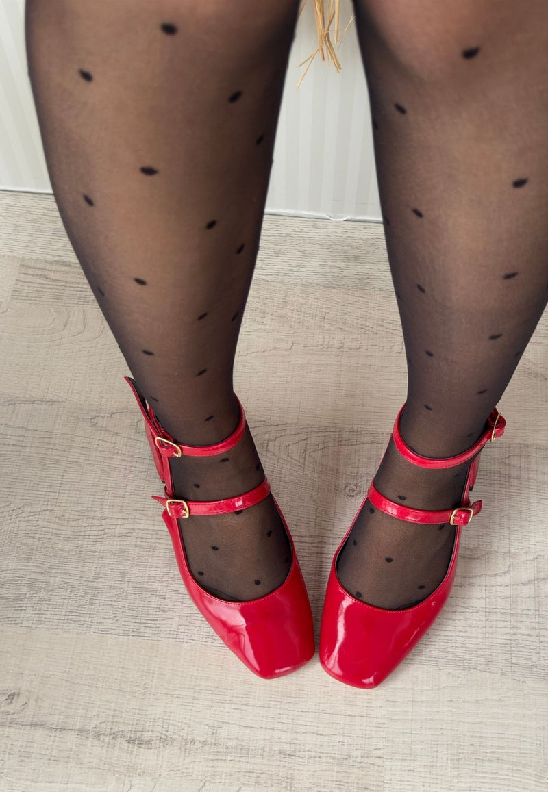 Women's Red Patent Leather High Heeled Belted Shoes - STREETMODE ™