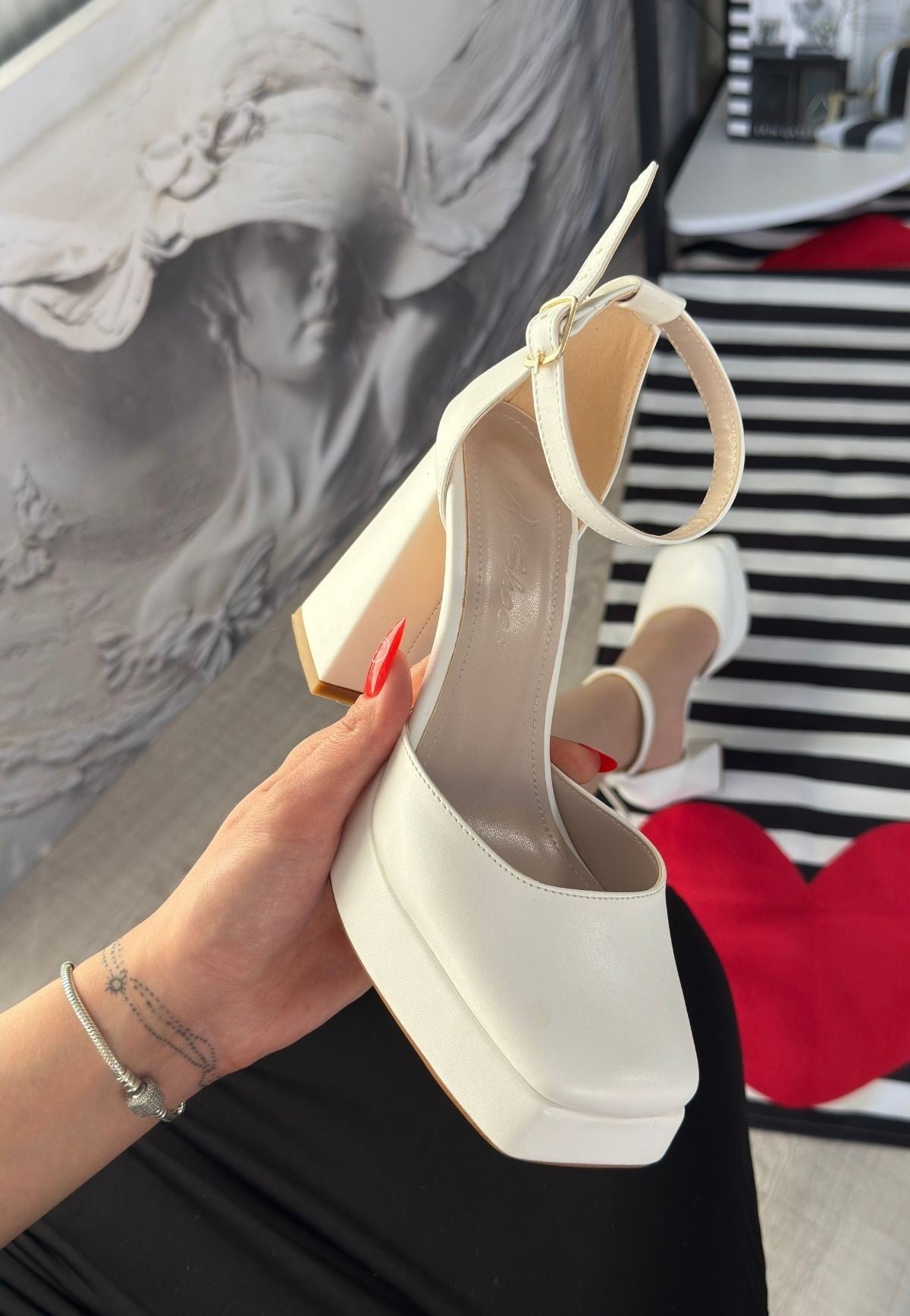 Women's White Leather High Heel Shoes - STREETMODE ™