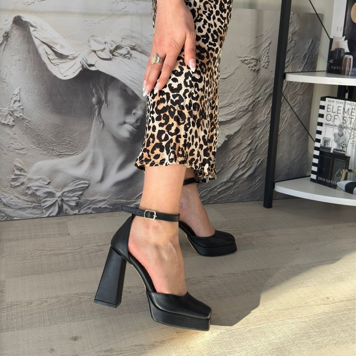 Women's Black Leather High Heel Shoes - STREETMODE ™