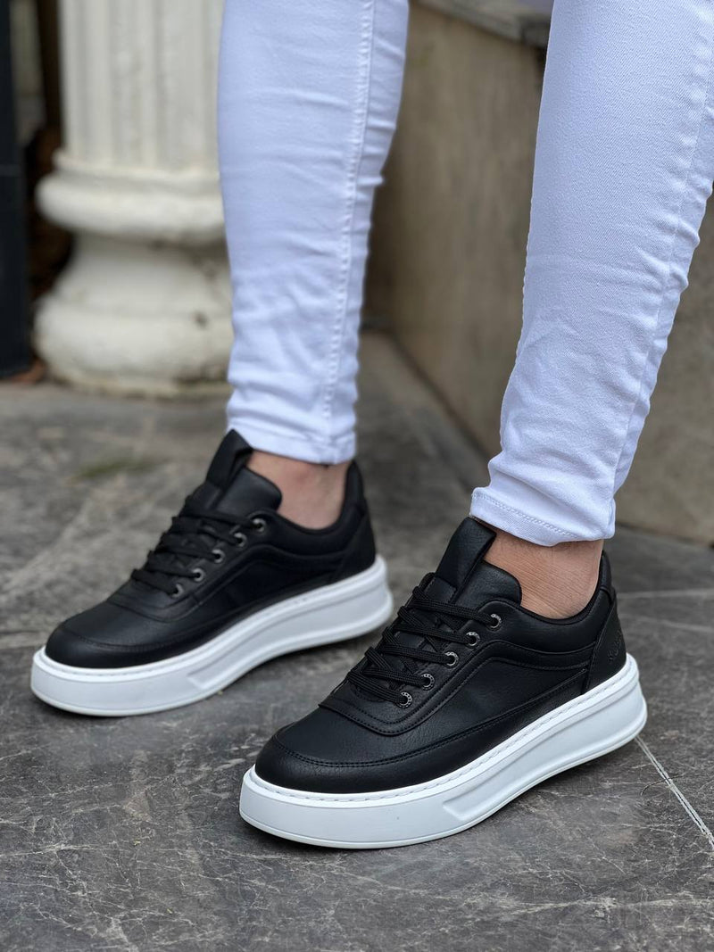 KB-006 Black Skin High Sole Laced Casual Men's Shoes - STREETMODE ™