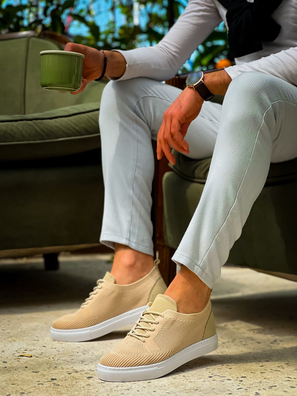 KB-101 Beige Knitted Lace-Up Casual Men's Shoes - STREETMODE ™